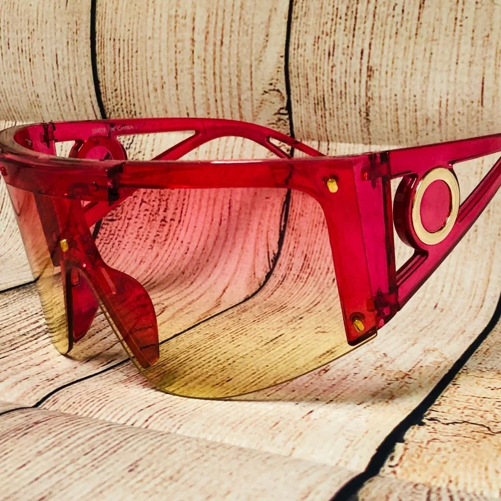 Sunglasses Visor One Piece Lens‎ Pink Yellow Fashion Sun Glasses Rimless UV400